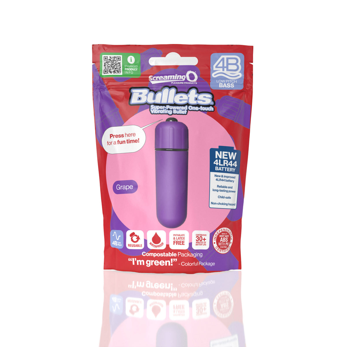 Screaming O 4b - Bullet - Super Powered One Touch  Vibrating Bullet - Grape Screaming O