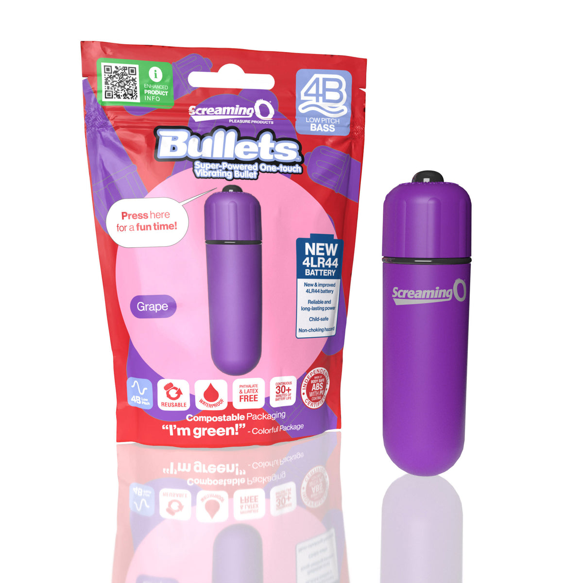 Screaming O 4b - Bullet - Super Powered One Touch  Vibrating Bullet - Grape Screaming O