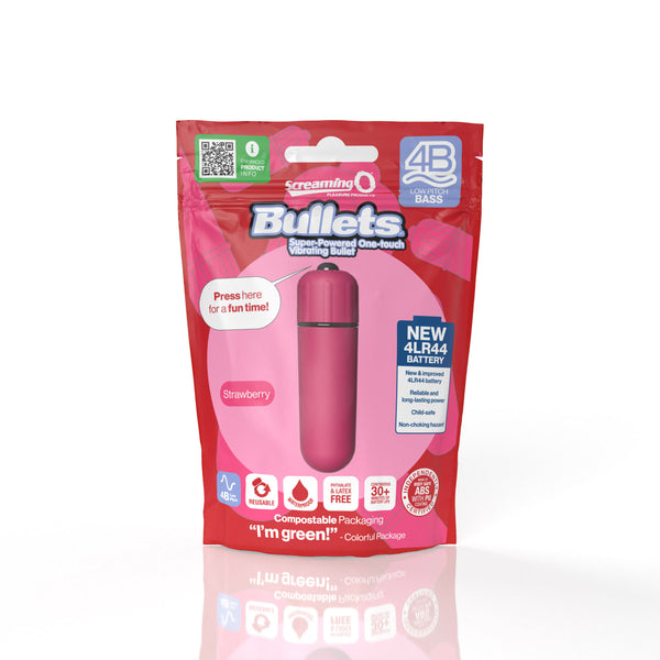 Screaming O 4b - Bullet - Super Powered One Touch  Vibrating Bullet - Strawberry Screaming O