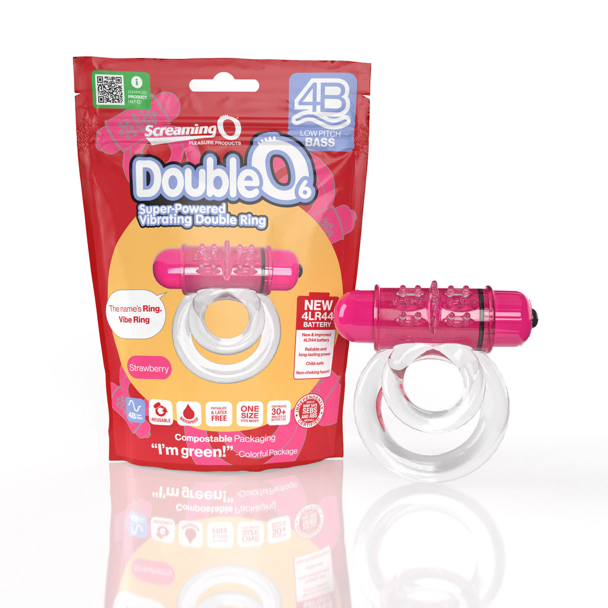 Screaming O 4b - Double O Super Powered Vibrating  Double Ring - Strawberry Sale Specials