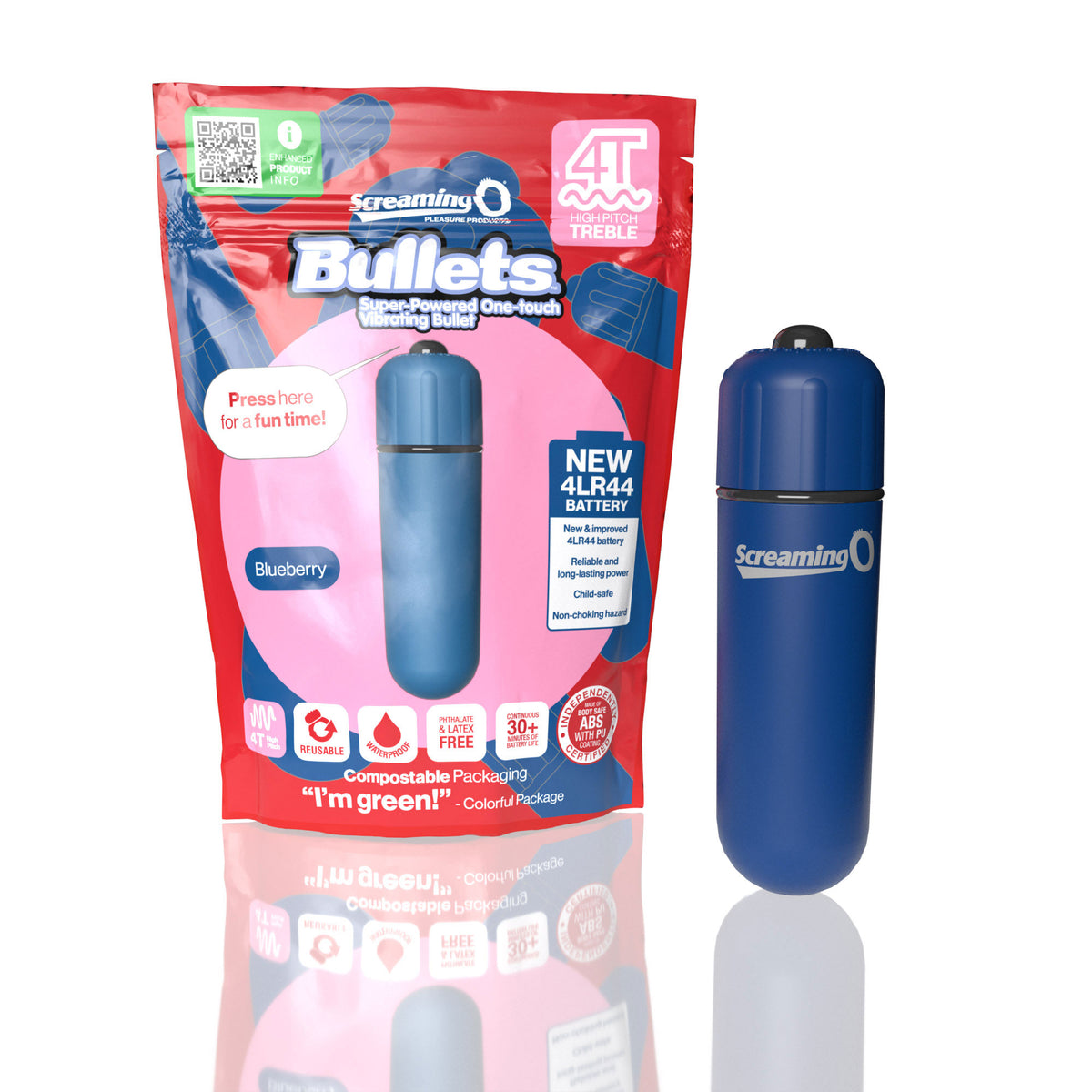 Screaming O 4t - Bullet - Super Powered One Touch  Vibrating Bullet - Blueberry Screaming O