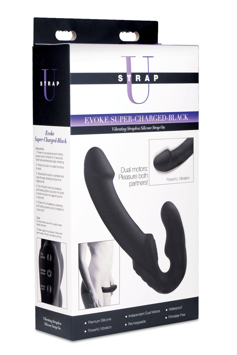 Evoke Rechargeable Vibrating Silicone Strapless Strap on - Black XR Brands Strap U