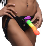 Proud Rainbow Silicone Dildo With Harness XR Brands Strap U