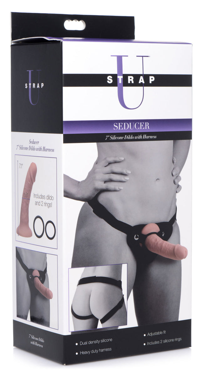 Seducer 7 Inch Silicone Dildo With Harness XR Brands Strap U