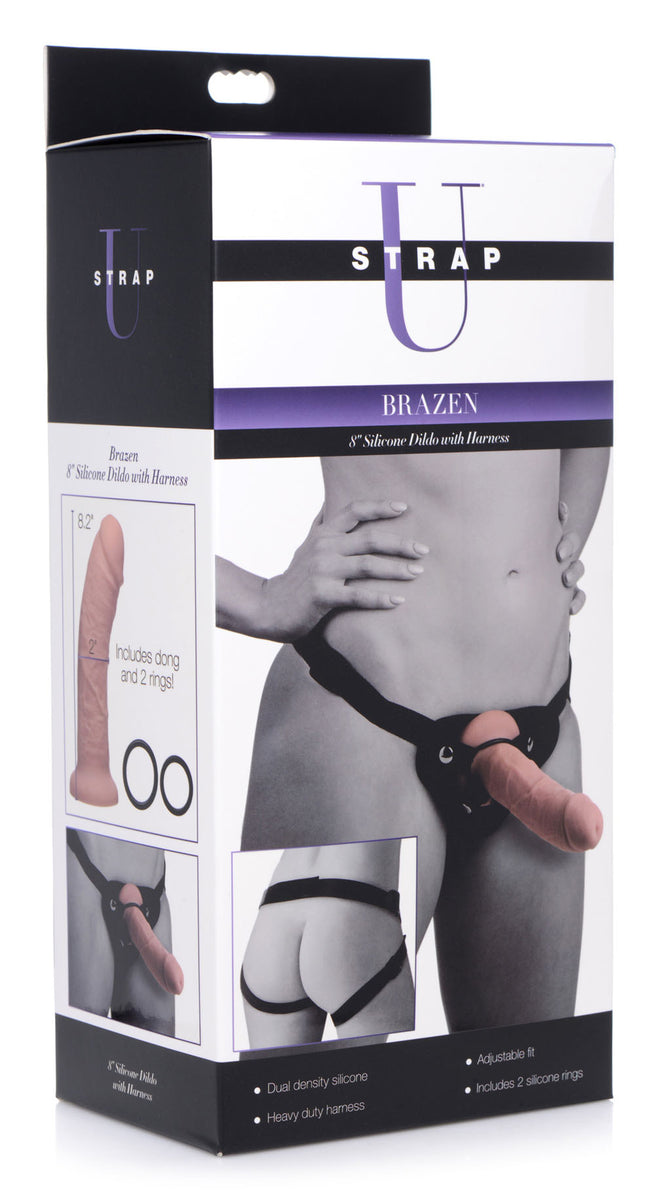 Brazen 8 Inch Silicone Dildo With Harness XR Brands Strap U