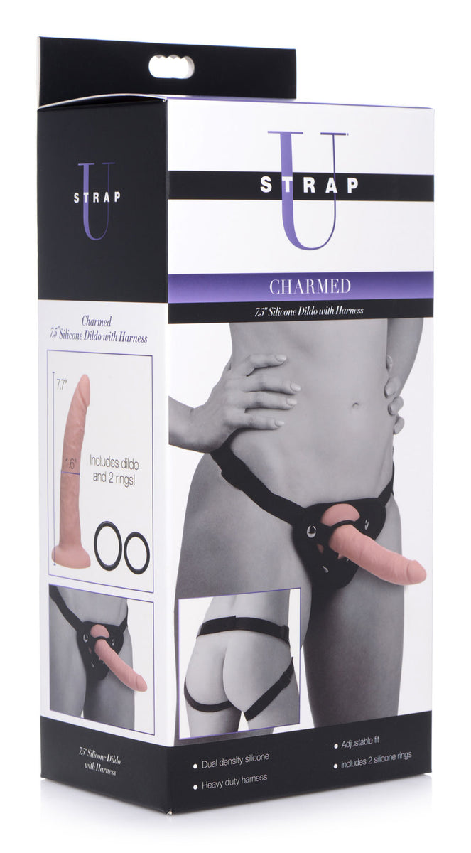 Charmed 7.5 Inch Silicone Dildo With Harness XR Brands Strap U