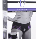 Lace Envy Crotchless Panty Harness - Black and Purple XR Brands Strap U