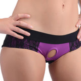 Lace Envy Crotchless Panty Harness - Black and Purple XR Brands Strap U