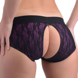 Lace Envy Crotchless Panty Harness - Black and Purple XR Brands Strap U