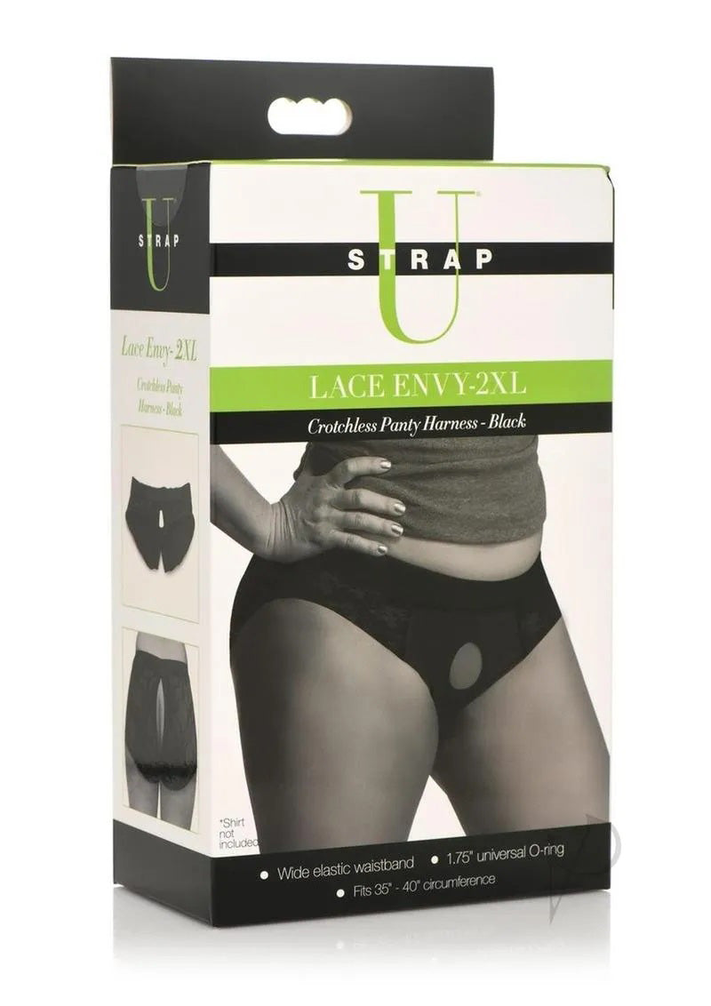 Lace Envy Crotchless Panty Harness - 2xl - Black XR Brands Strap U