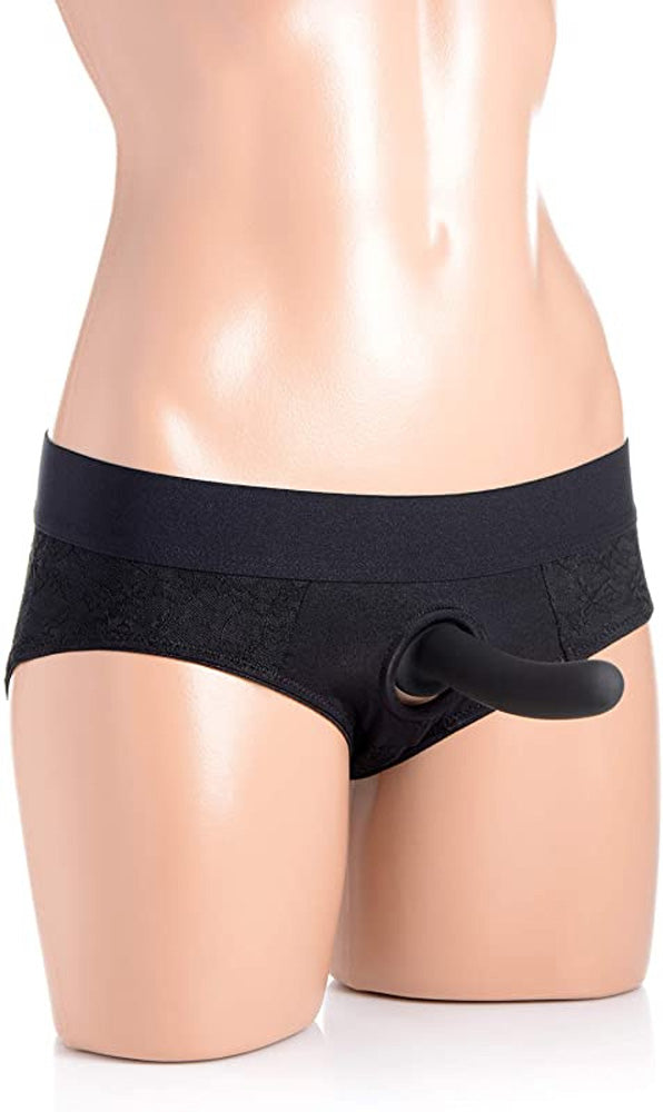 Lace Envy Crotchless Panty Harness - 2xl - Black XR Brands Strap U