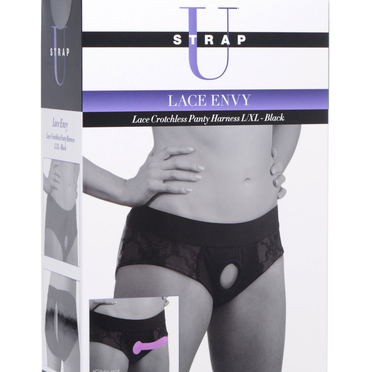 Lace Envy Black Crotchless Panty Harness - L/xl XR Brands Strap U