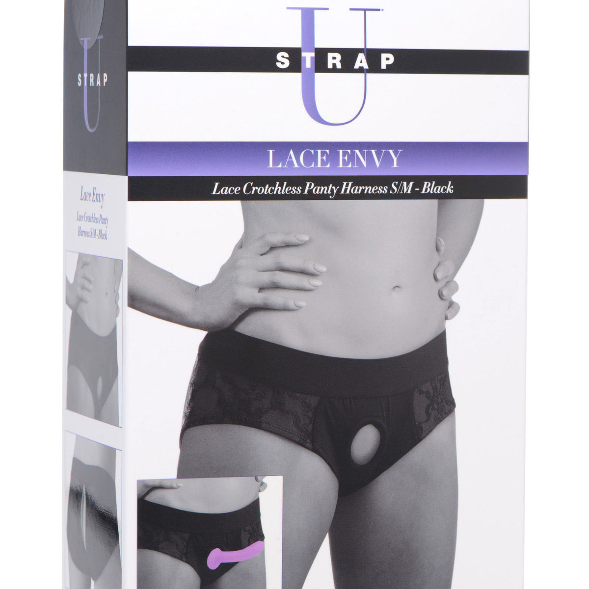 Lace Envy Black Crotchless Panty Harness - S/m XR Brands Strap U