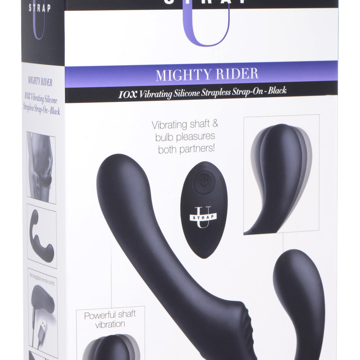 10x Mighty Rider Vibrating Strapless Strap-on  Black XR Brands Strap U