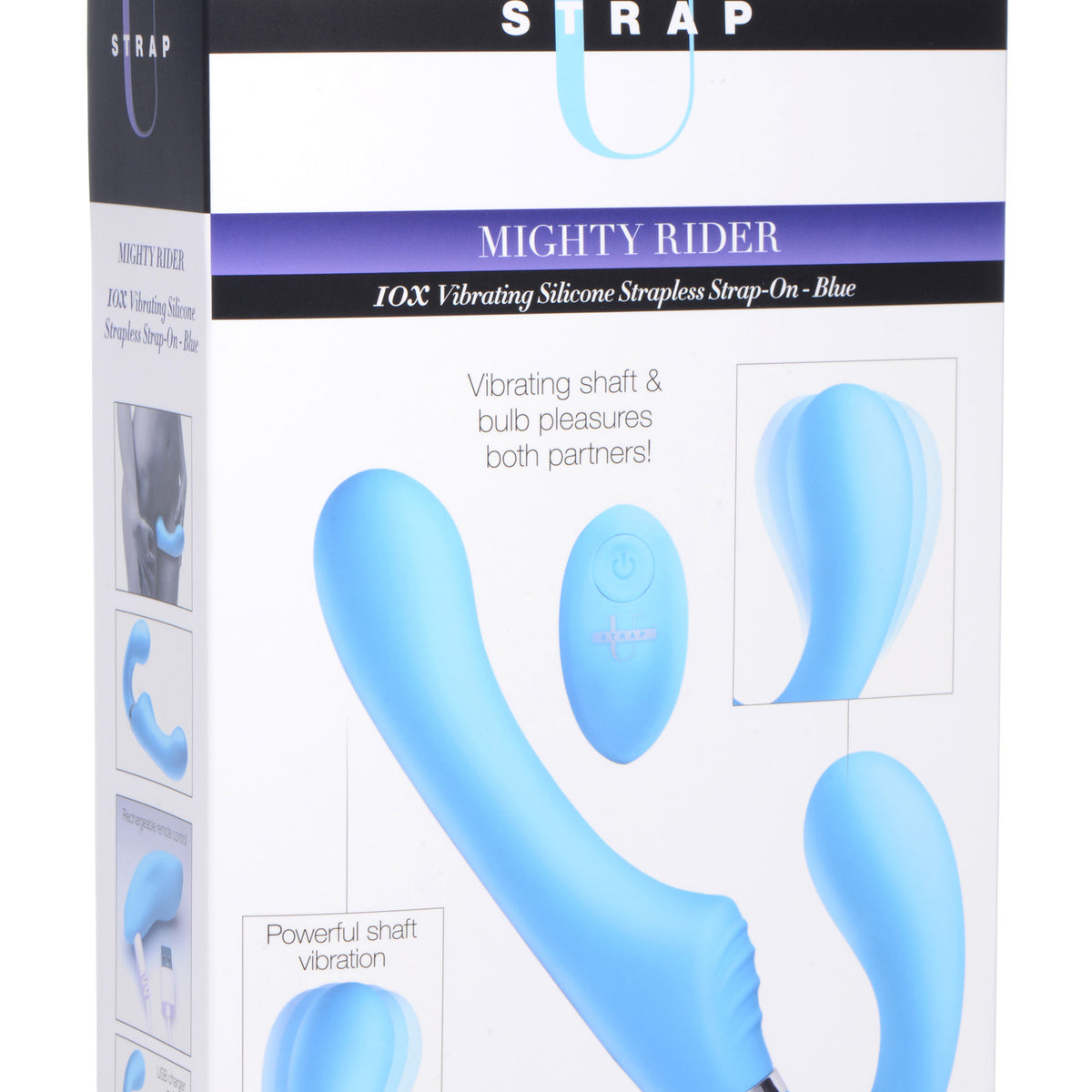 10x Mighty Rider Vibrating Strapless Strap-on - Blue XR Brands Strap U