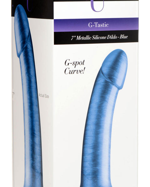 G-Tastic 7 Inch Metallic Silicone Dildo - Blue XR Brands Strap U