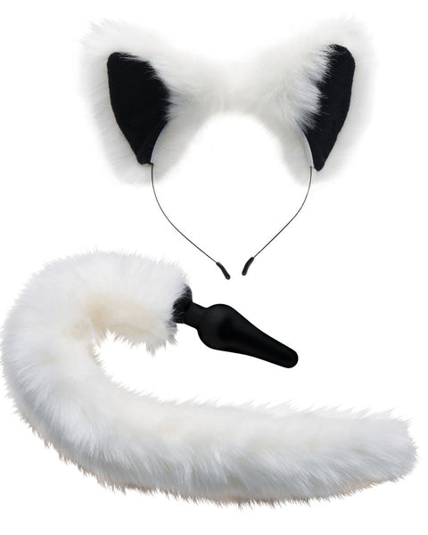 White Fox Tail Anal Plug and Ears Set XR Brands Tailz