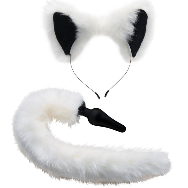 White Fox Tail Anal Plug and Ears Set XR Brands Tailz