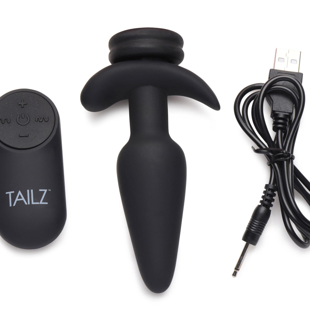 Interchangeable 10x  Vibrating Small Silicone Anal Plug With Remote XR Brands Tailz