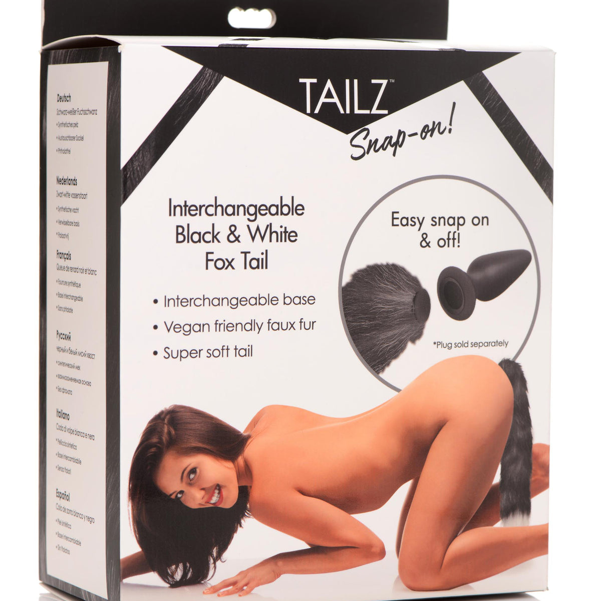 Interchangeable Black and White Fox Tail XR Brands Tailz