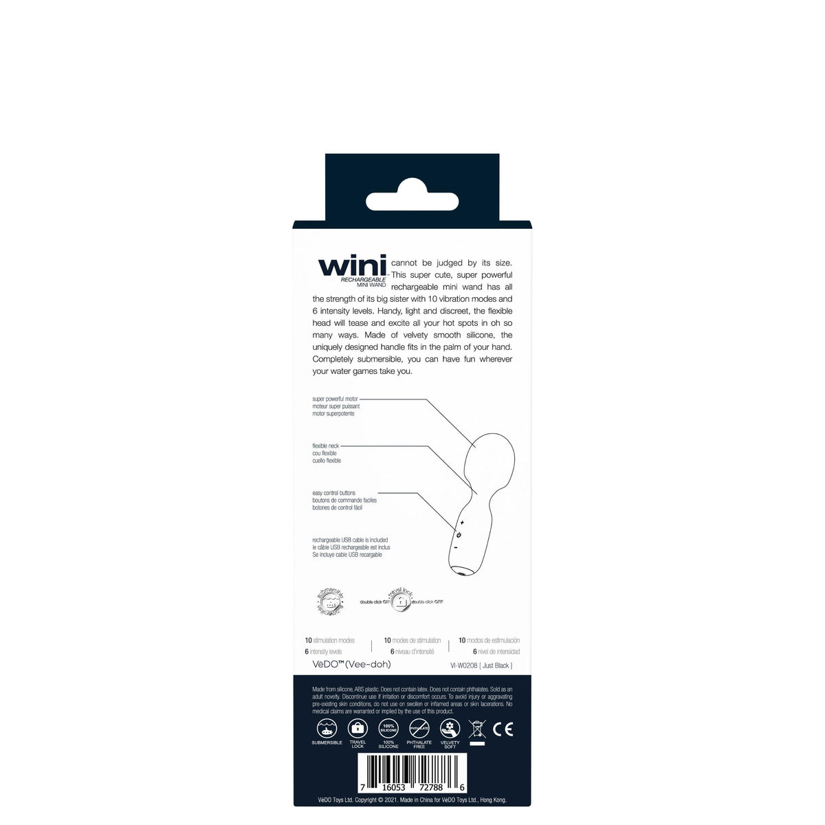 Wini Rechargeable Mini Wand - Black VeDO