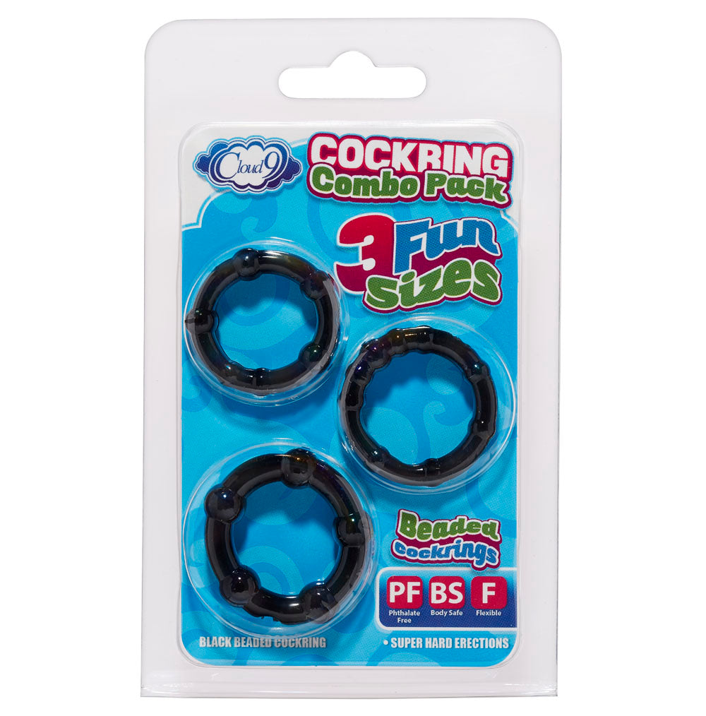 Cockring Combo Beaded - Black Cloud 9 Novelties