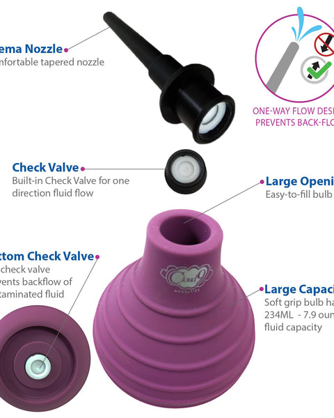 Health and Wellness Deluxe Enema Douche Non- Backflow One-Way Valve -  7.9 Fl. Oz. - Plum Cloud 9 Novelties