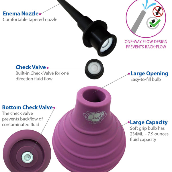 Health and Wellness Deluxe Enema Douche Non- Backflow One-Way Valve -  7.9 Fl. Oz. - Plum Cloud 9 Novelties