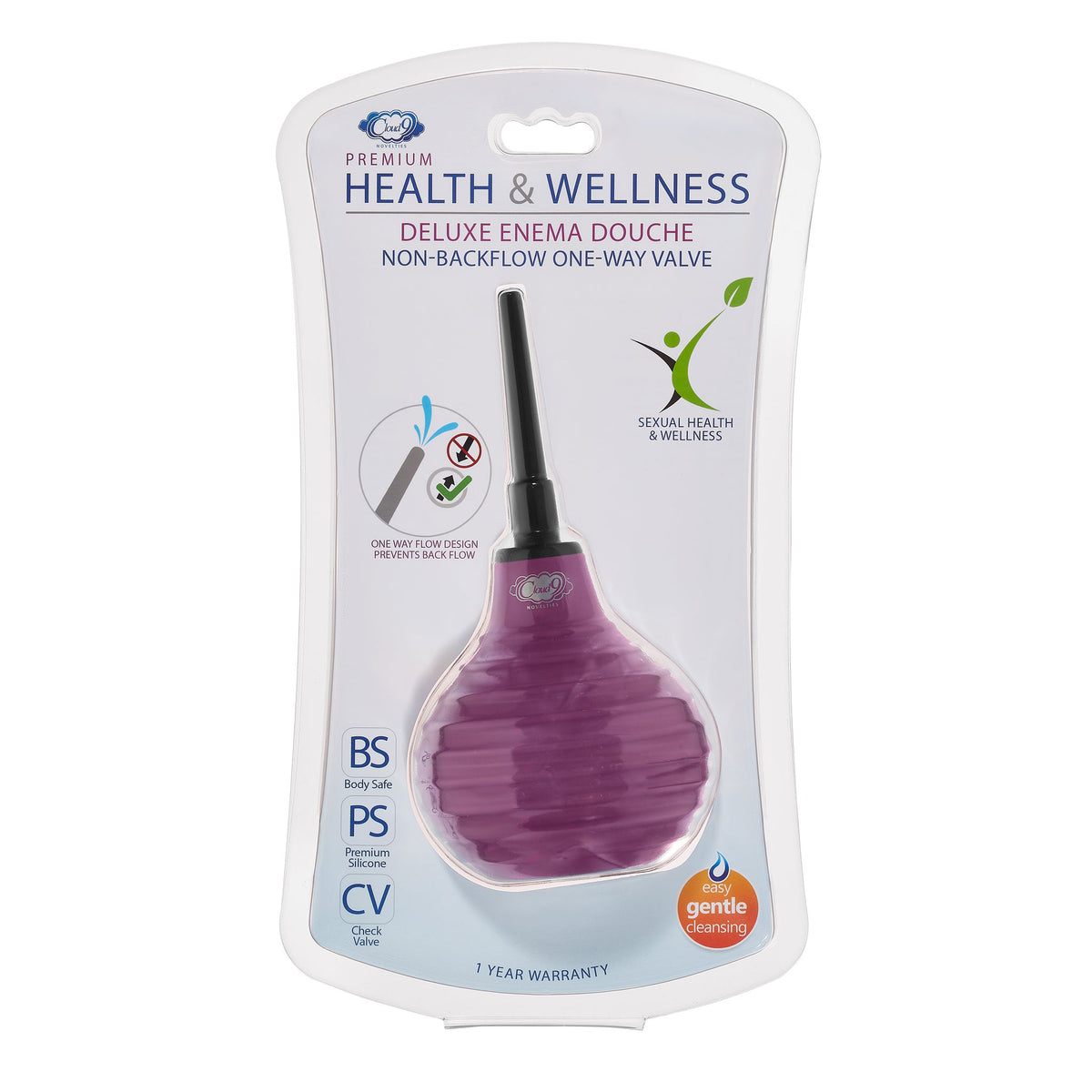 Health and Wellness Deluxe Enema Douche Non- Backflow One-Way Valve -  7.9 Fl. Oz. - Plum Cloud 9 Novelties