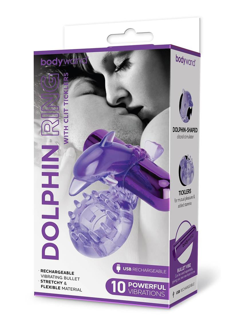 Bodywand Rechargeable Dolphin Ring With Ticklers - Purple Bodywand