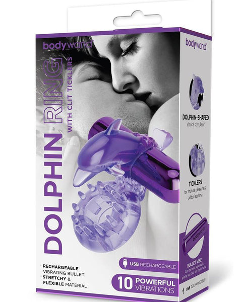 Bodywand Rechargeable Dolphin Ring With Ticklers - Purple Bodywand