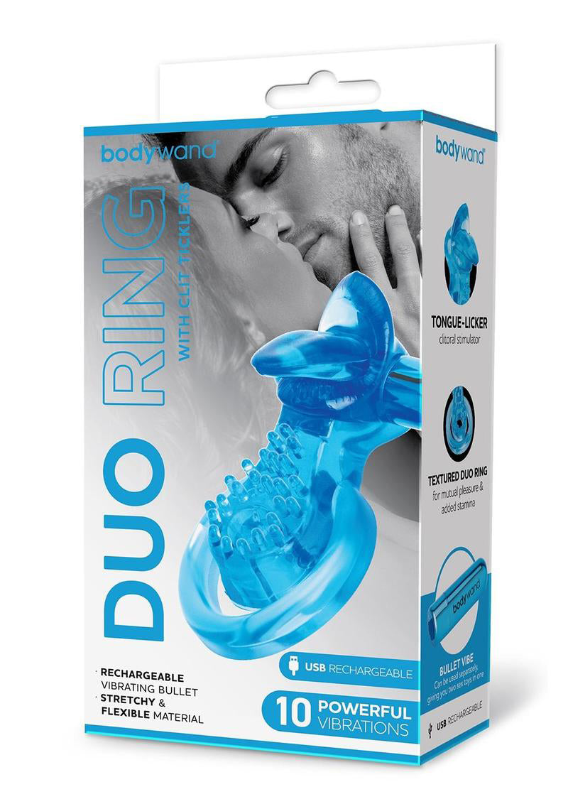 Bodywand Rechargeable Duo Ring With Clit Tickler - Blue Bodywand