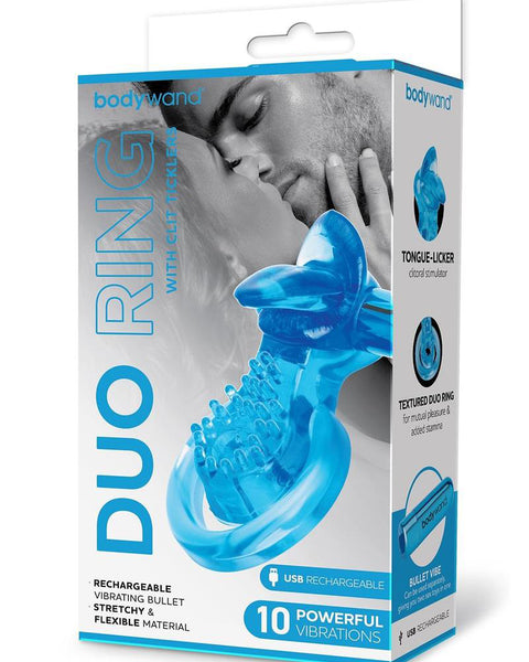 Bodywand Rechargeable Duo Ring With Clit Tickler - Blue Bodywand