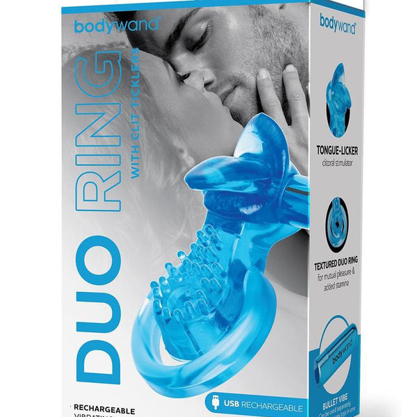 Bodywand Rechargeable Duo Ring With Clit Tickler - Blue Bodywand