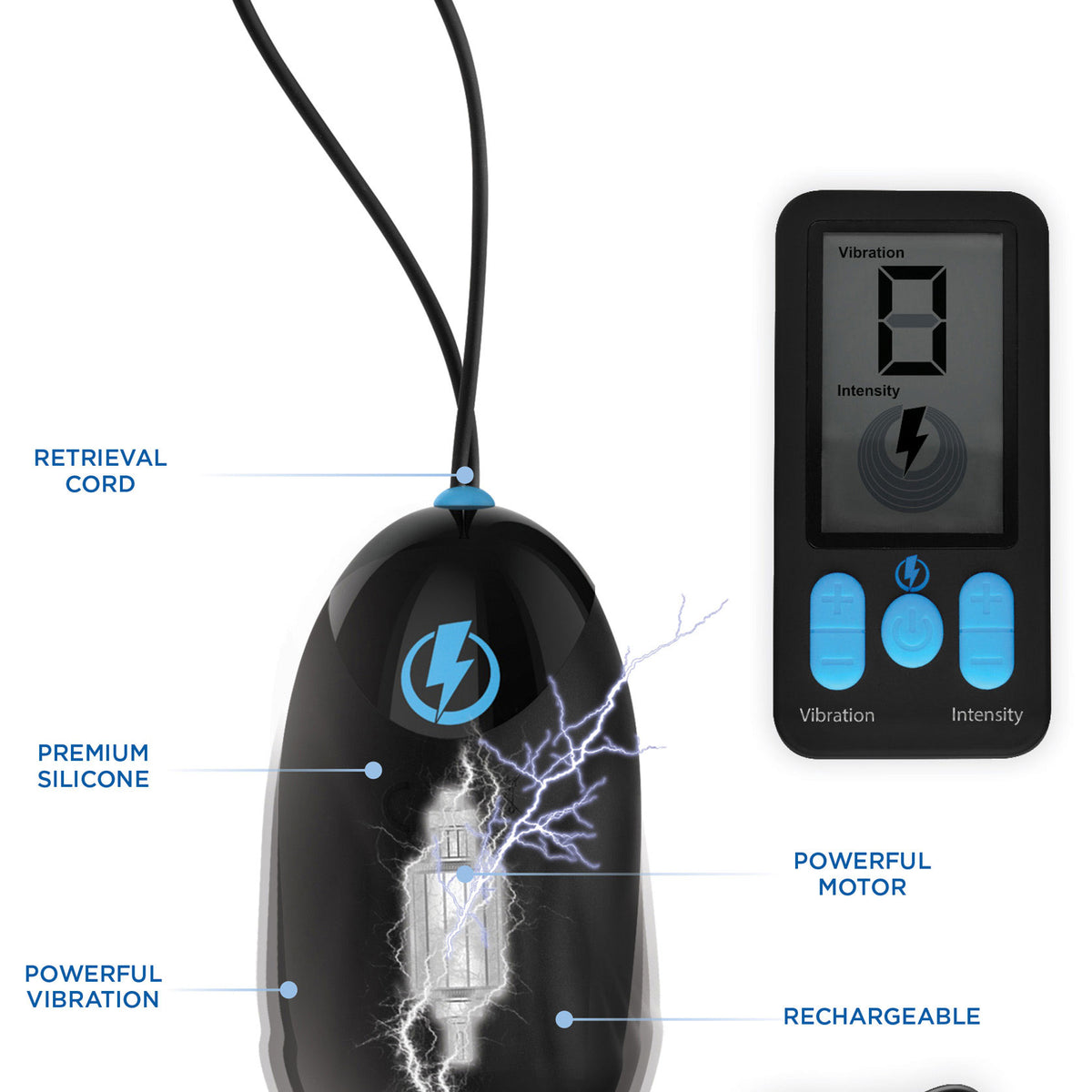 E-Stim Pro Silicone Vibrating Egg With Remote  Control - Black XR Brands Zeus Electrosex