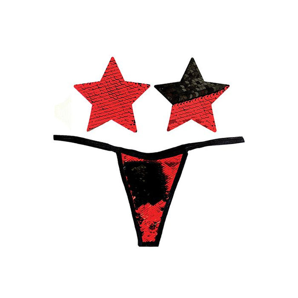 Neva Nude Naughty Knix Sookie Flip Sequin G-String & Pasties - Red/Black O/S Capricho Adult Store