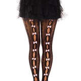 Sweetheart Striped Net Tights With Keyhole and  Mini Bow Detail - One Size - Black LA-9733BLKOS