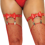 Vegan Leather Bow Garter - One Size - Red LA-2334RED