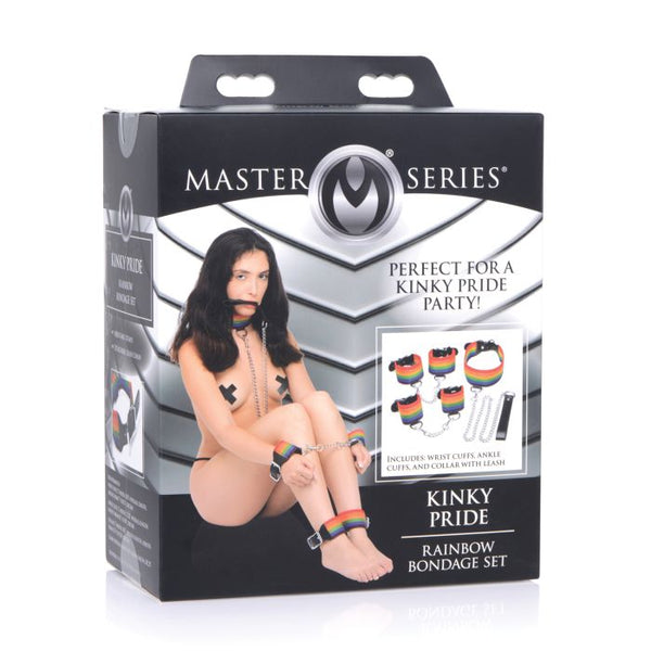 Master Series Kinky Pride Rainbow Bondage Set - Wrist & Ankle Cuffs & Collar w/Leash Capricho Adult Store