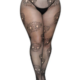 Lace Skulls Fishnet Tights - 1x/2x - Black LA-9723XBLK1X2