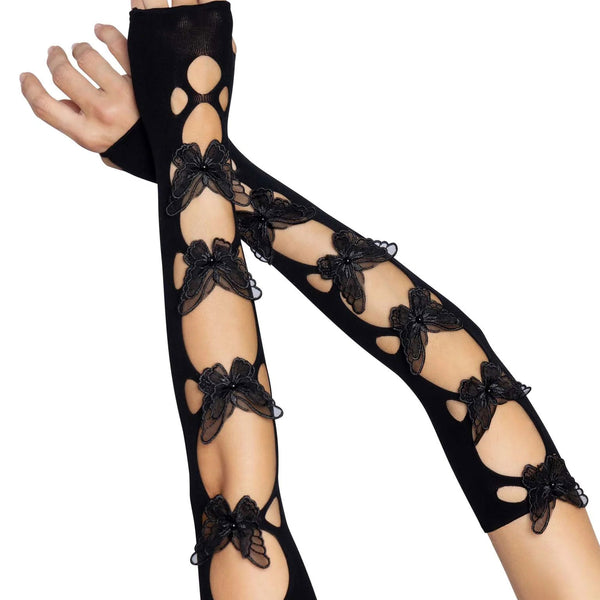 Butterfly Cut Out Arm Warmers - One Size - Black LA-2674BLK