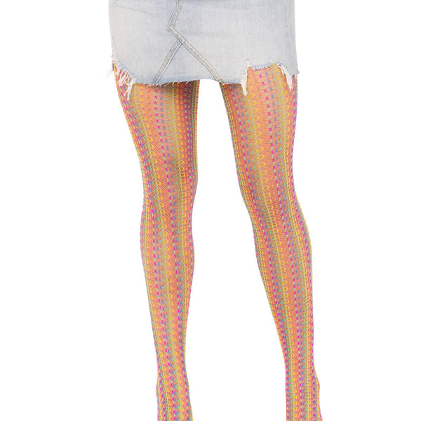 Rainbow Crochet Net Tights - One Size - Multicolor LA-9732MULOS