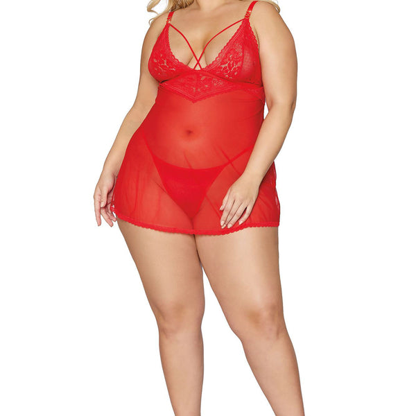 Babydoll and G-String - Queen Size - Lipstick Red DG-12701LRDQ