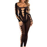 Opaque Cut Out Footless Bodystocking - One Size -  Black LA-89324BLKOS