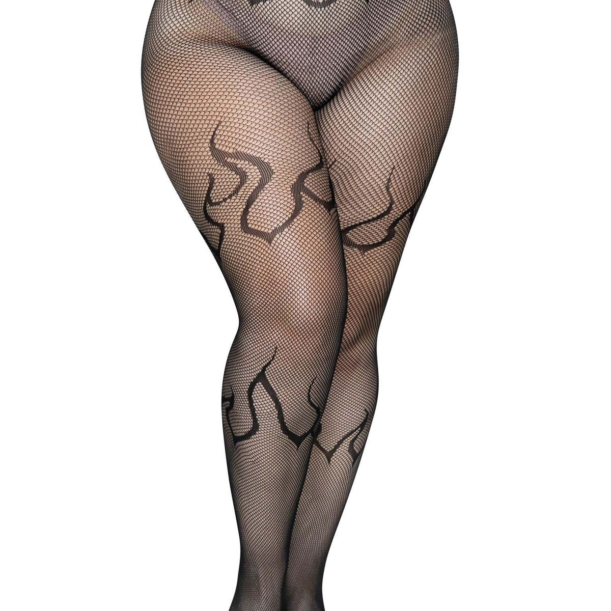 Flame Net Tights - 1x/2x - Black LA-9288XBLK1X2